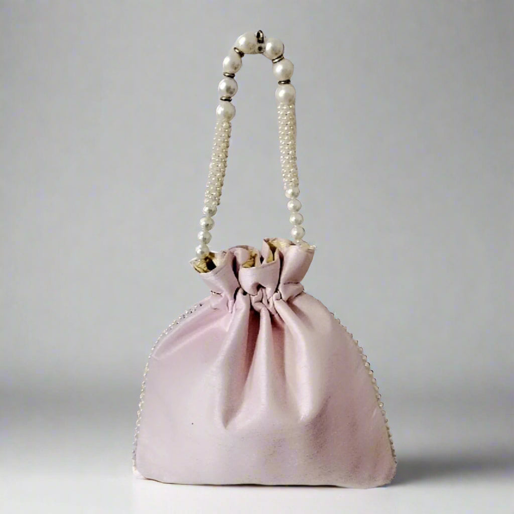 Handcrafted Potli Bag, Silk Poppy Beads - Dusty Rose