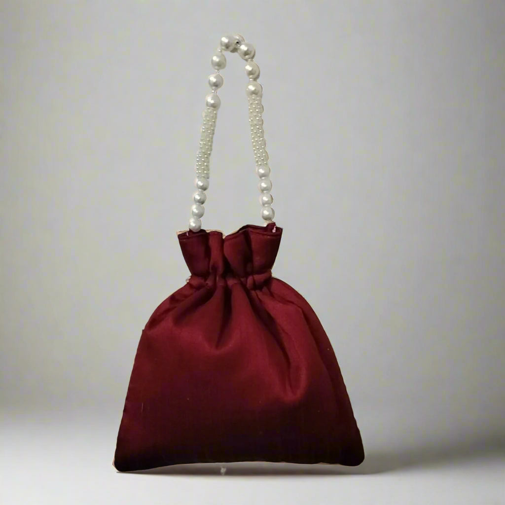 Handcrafted Potli Bag, Silk Daisy Jari - Deep Maroon
