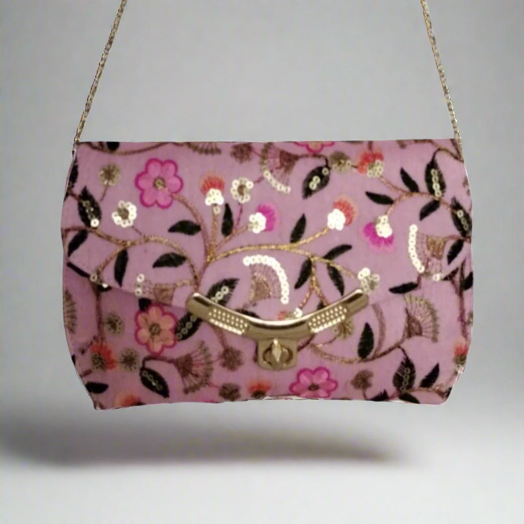 Handcrafted Embroidered Clutch, Floral Whisper