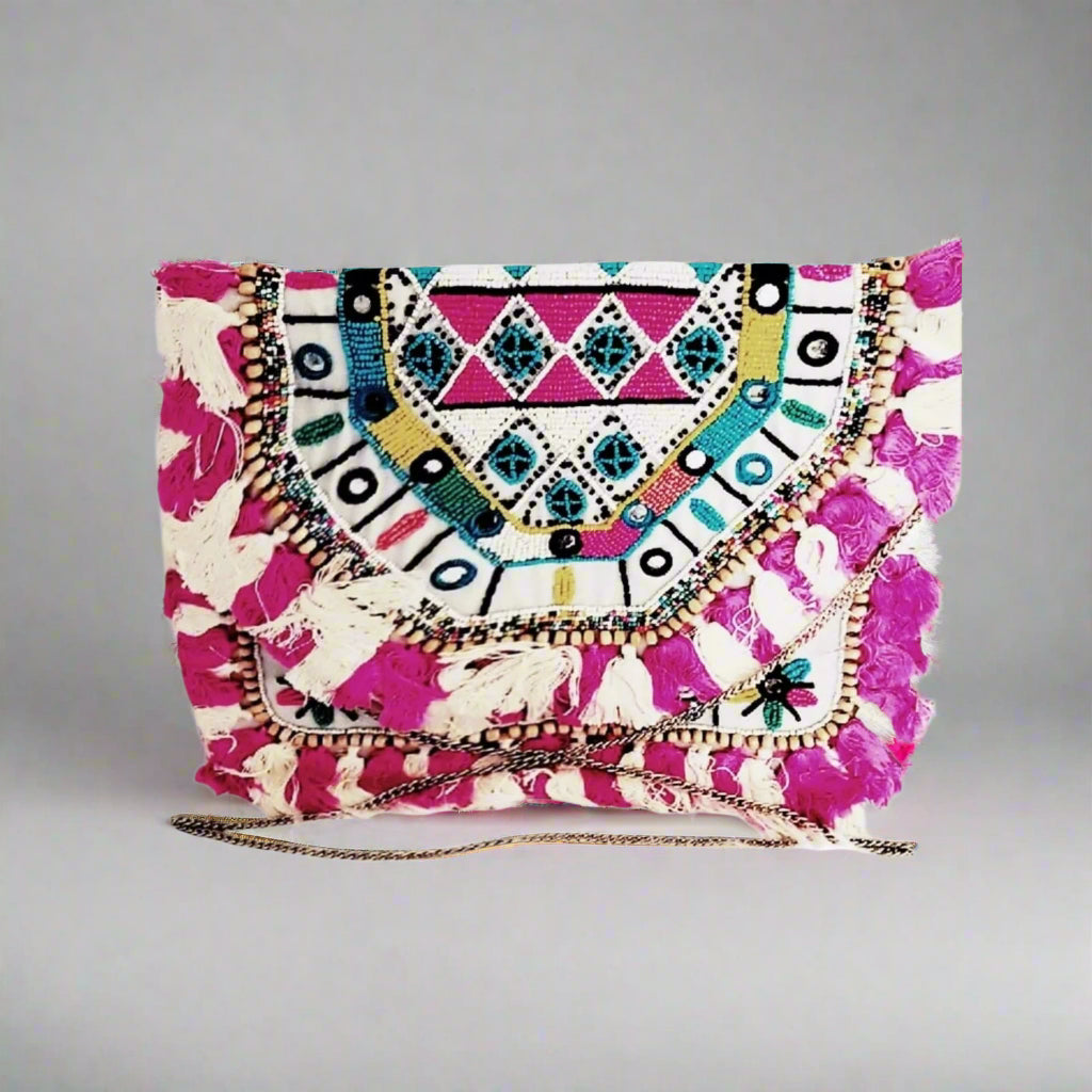 Handcrafted Boho Bag, Pink Mirage