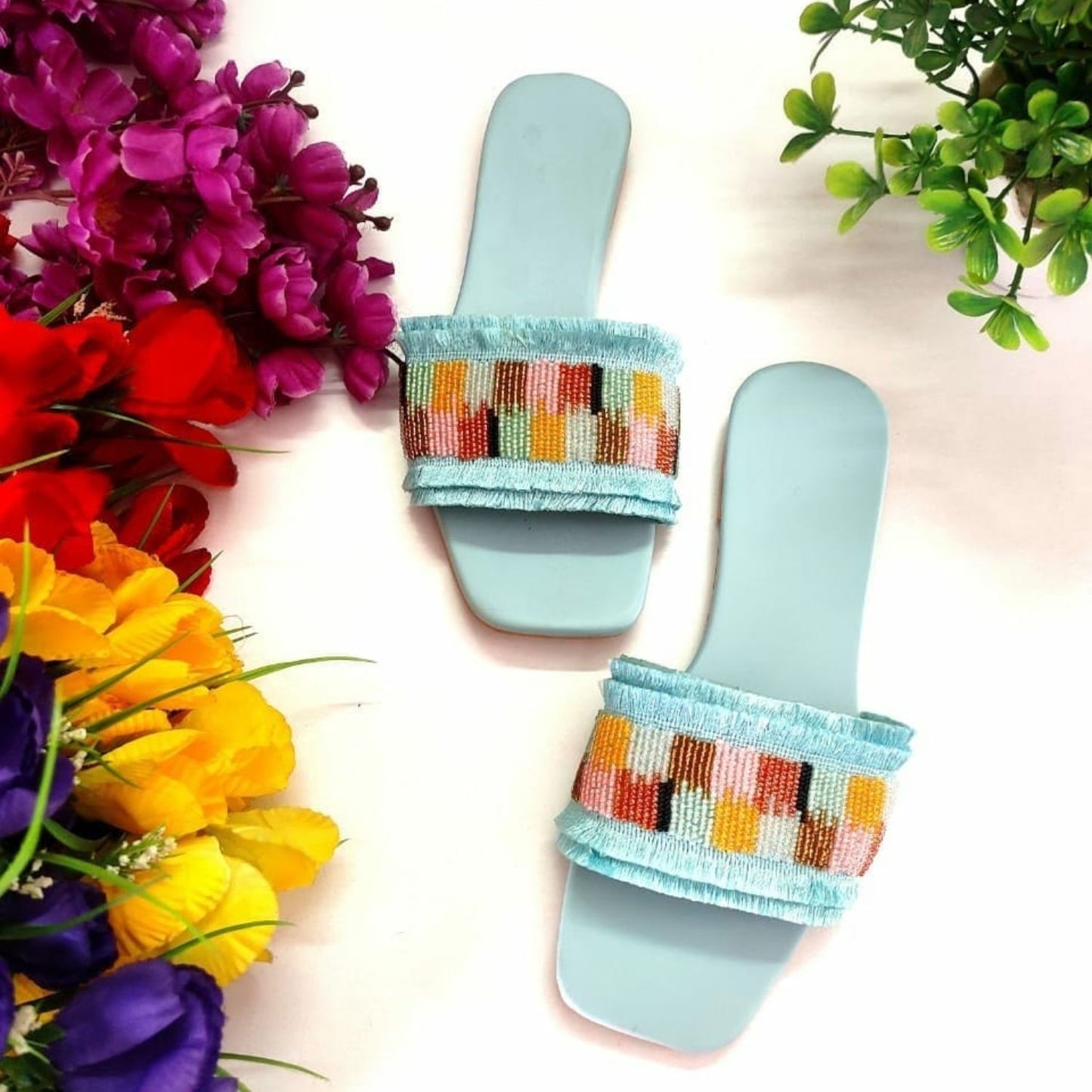 Handcrafted Flat Sandal, Azure