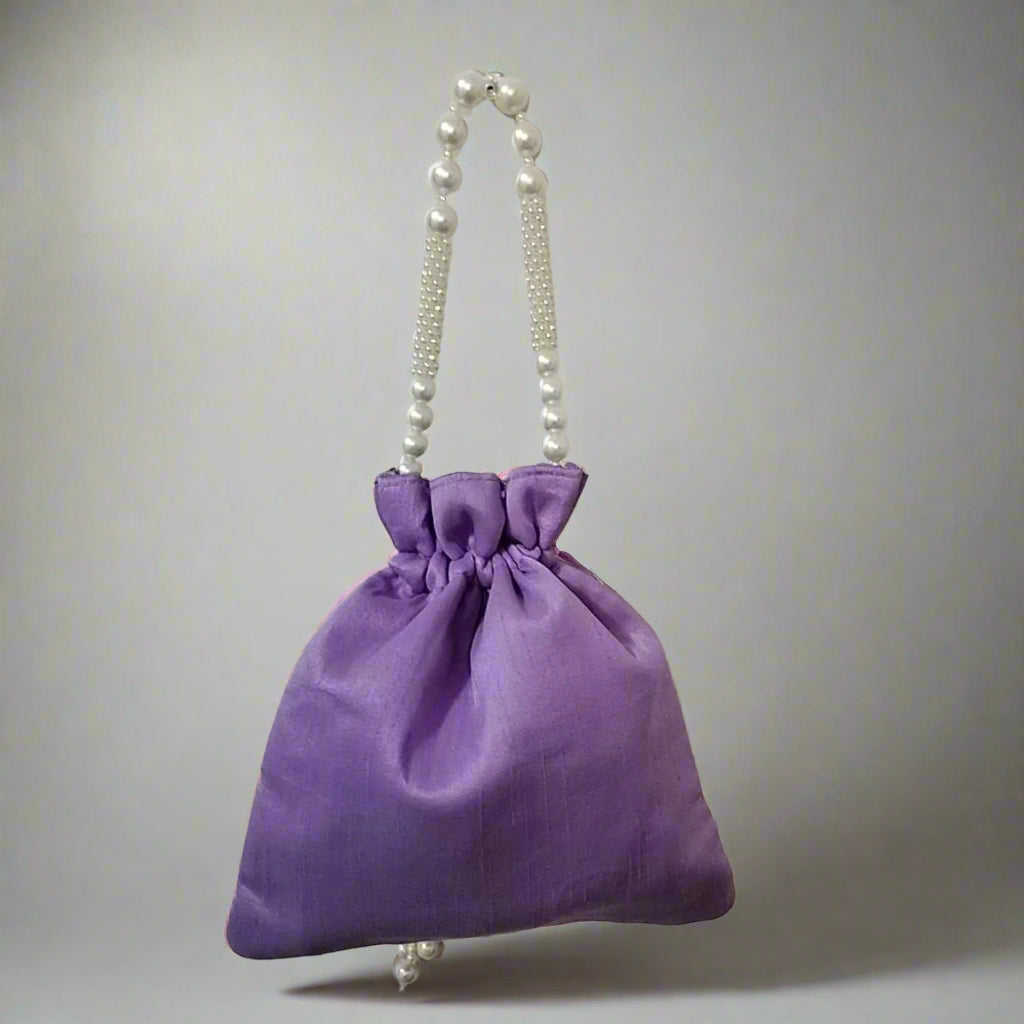 Handcrafted Potli Bag, Silk Daisy Jari - Purple