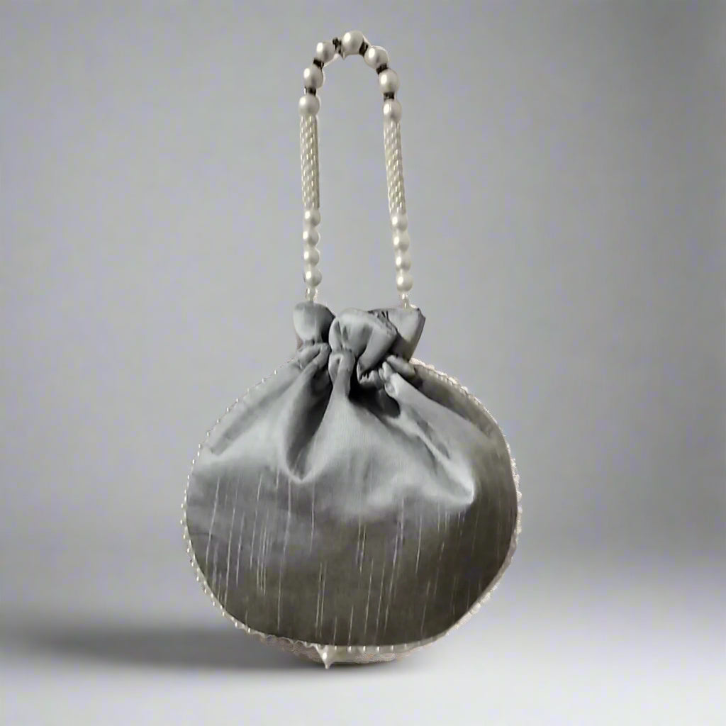 Handcrafted Potli Bag, Silk Aster Jaal - Dark Gray