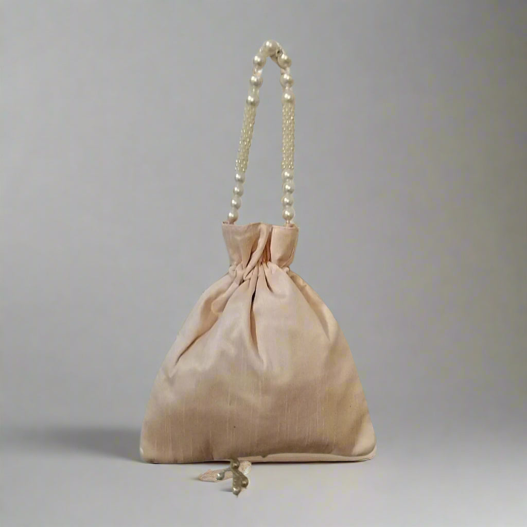 Handcrafted Potli Bag, Silk Daisy Jari - Sand Brown