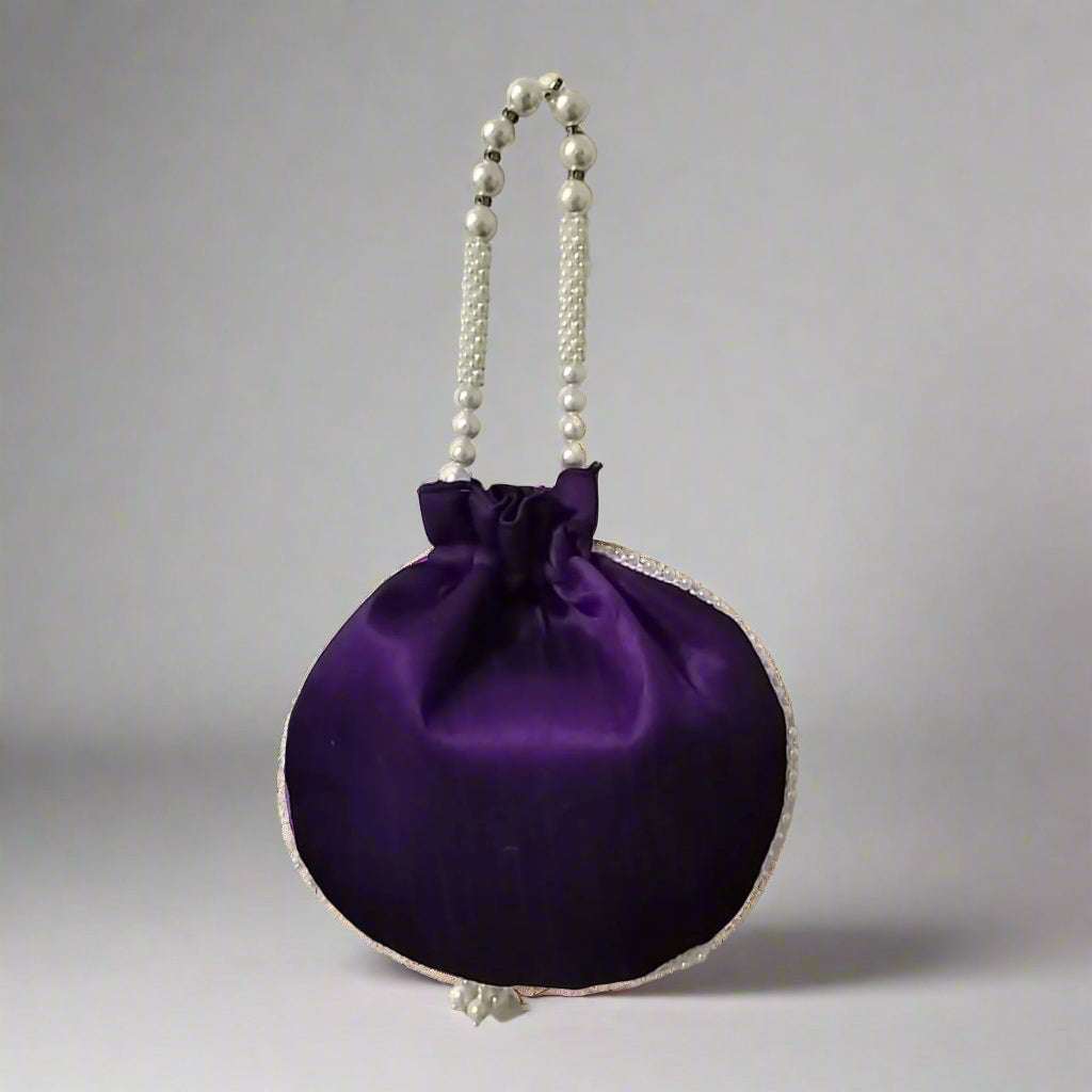 Handcrafted Potli Bag, Silk Aster Jaal - Purple