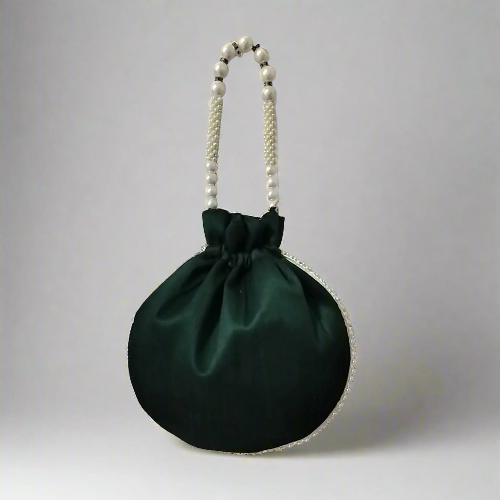 Handcrafted Potli Bag, Silk Aster Jaal - Teal Green
