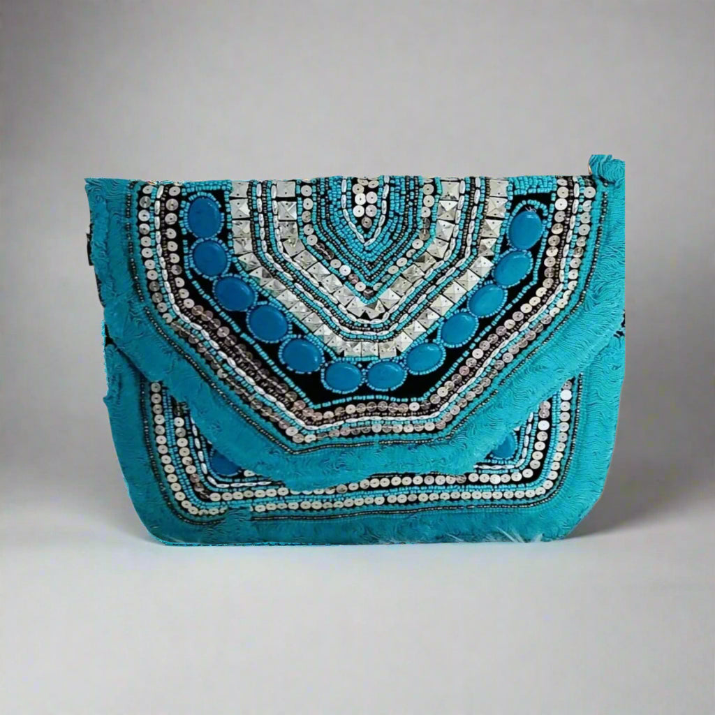 Handcrafted Boho Bag, Aqua Breeze