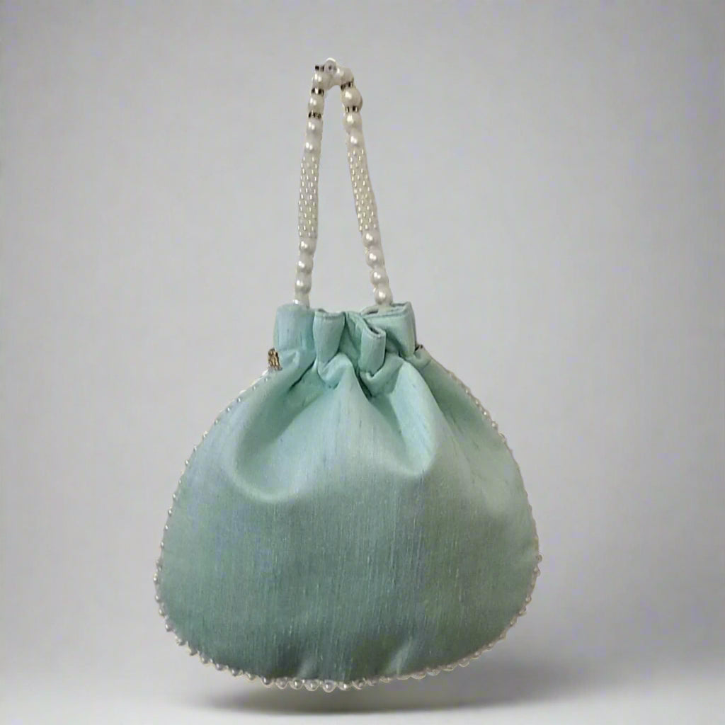 Handcrafted Potli Bag, Silk Sunflower Beads - Light Teal