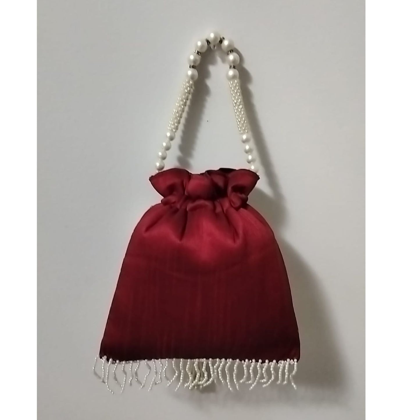 Handcrafted Potli Bag, Silk Snowdrop - Wine Red