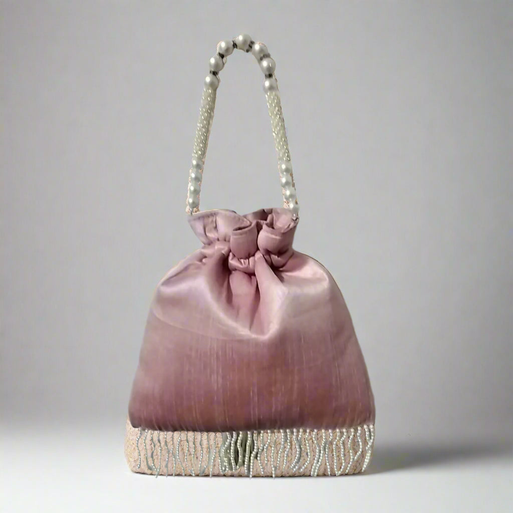Handcrafted Potli Bag, Silk Snowdrop - Muted Pink