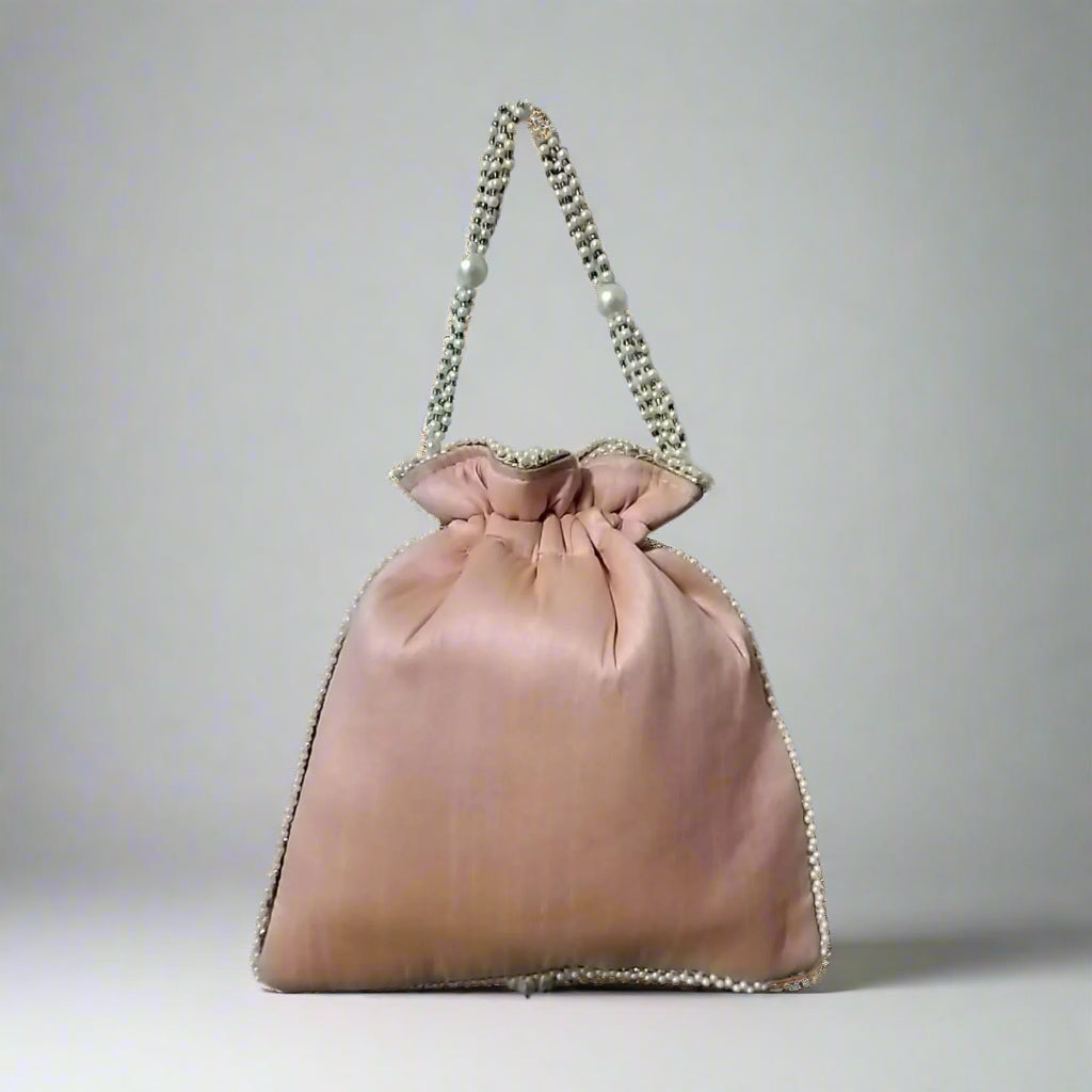 Handcrafted Potli Bag, Silk Treeflower - Warm Beige