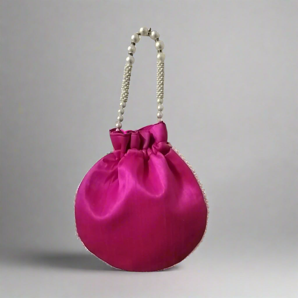 Handcrafted Potli Bag, Silk Aster Jaal - Magenta Pink