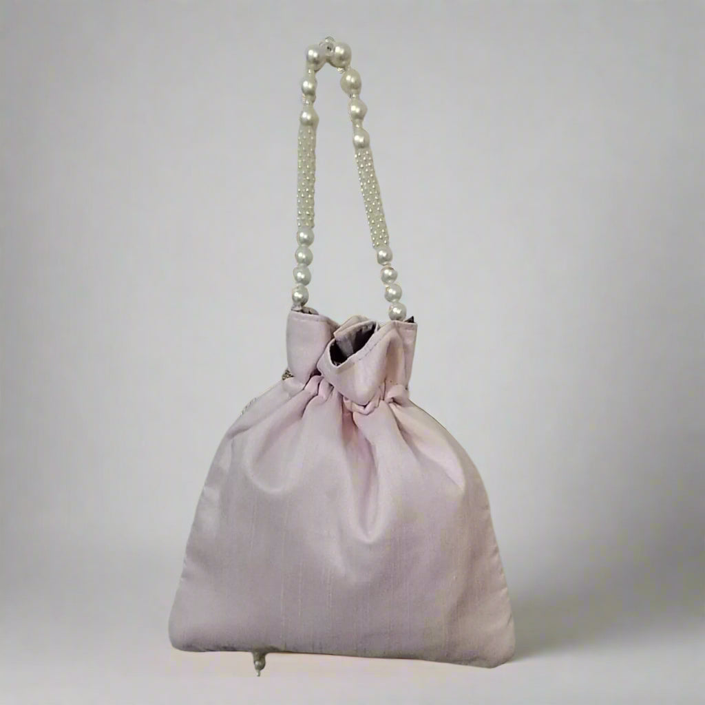 Handcrafted Potli Bag, Silk Daisy Jari - Dusty Pink