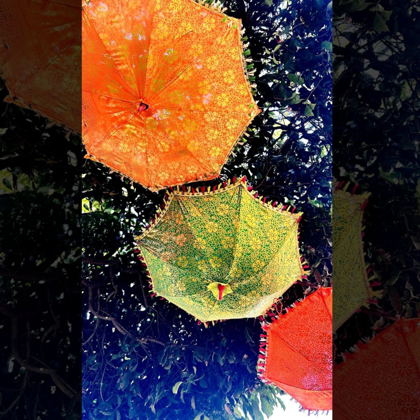 Handcrafted Embroidered Umbrella, Floral Fiesta