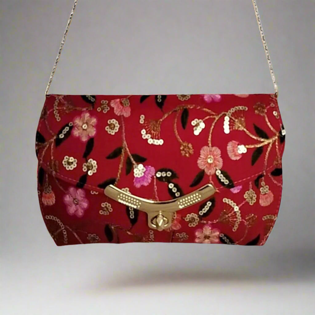 Handcrafted Embroidered Clutch, Floral Whisper