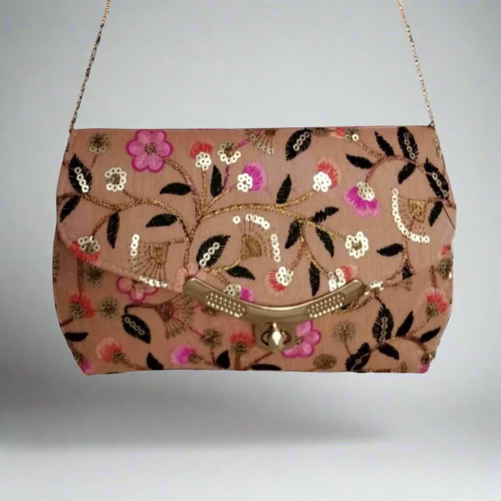 Handcrafted Embroidered Clutch, Floral Whisper