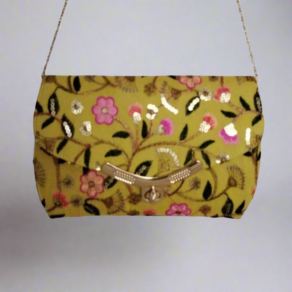 Handcrafted Embroidered Clutch, Floral Whisper