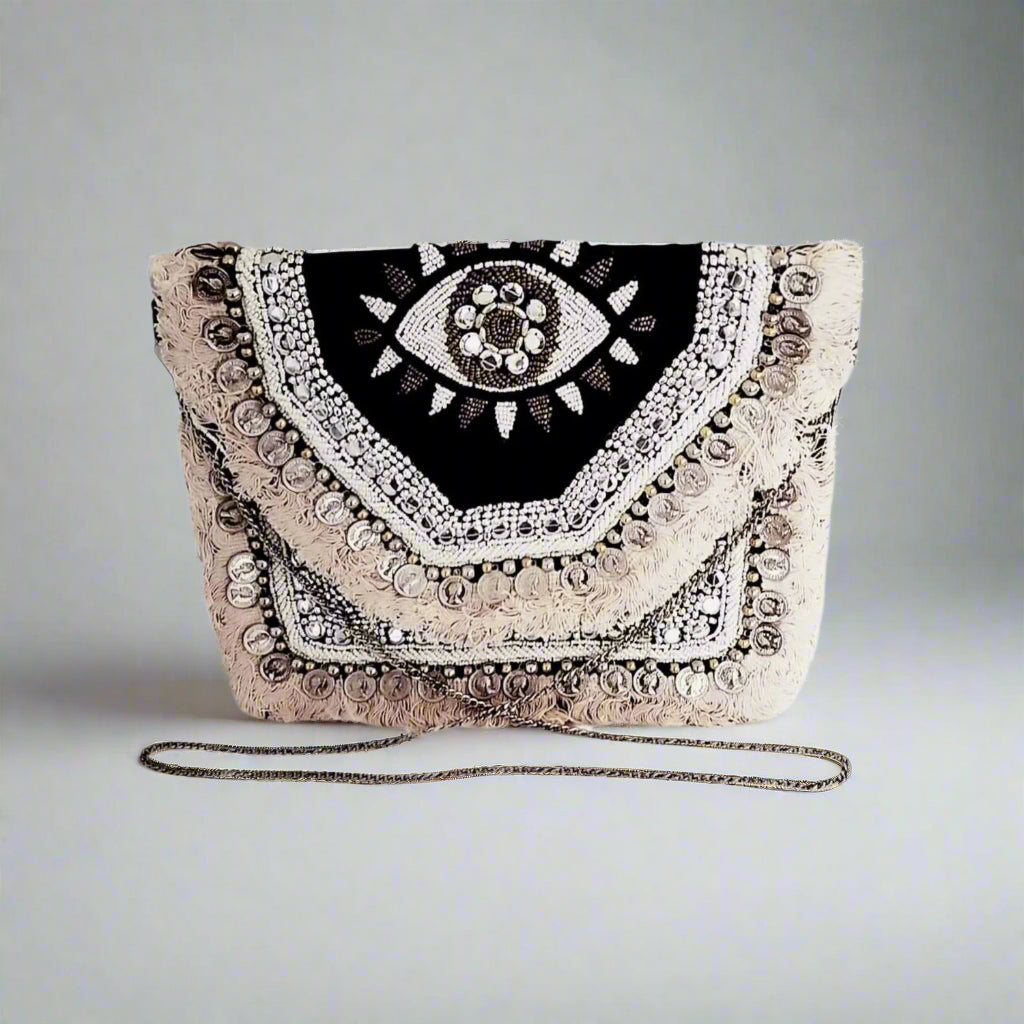 Handcrafted Boho Bag, Creamed Midnight