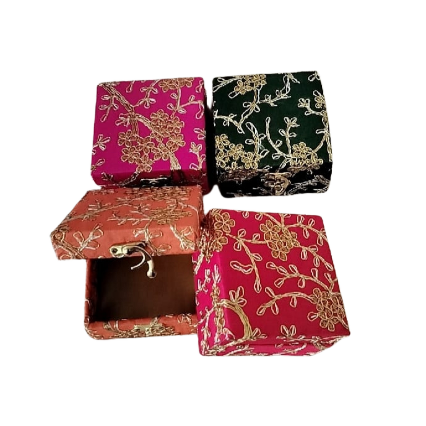 Handcrafted Embroidered Jewelry Box, Floral Square