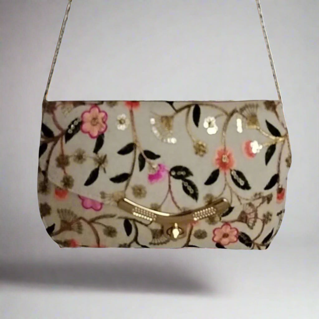 Handcrafted Embroidered Clutch, Floral Whisper