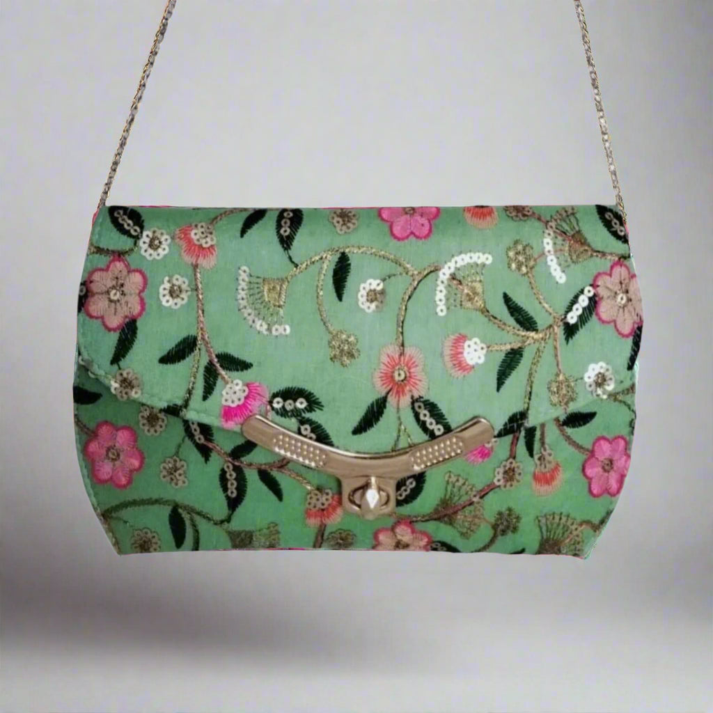 Handcrafted Embroidered Clutch, Floral Whisper